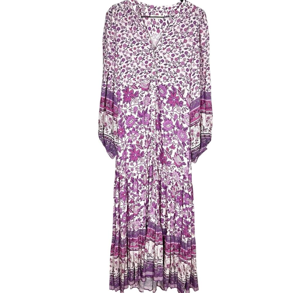 Spell Mossy Button Through Floral Gown Duster Maxi Dress Lilac Sz S - Picture 5 of 13
